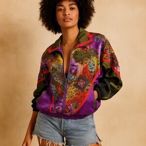 Vintage 1990s Casual Isle Multicolor Print Nylon Windbreaker Jacket M